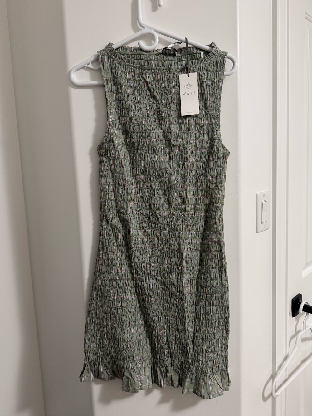 WAYF SMOCKED Sleeveless Green Textured Summer Dress